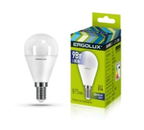 Лампа светодиодная «Ergolux» LED G45  9W, 80Вт (Е14) 6500К «шар» (1/10/100шт)/13175/881972